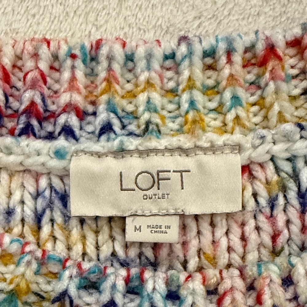 LOFT Multicolor Knit Sweater Size M Cozy Chunky Cable Knit Crewneck - Picture 8 of 15